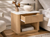 Set of 2 Modern Fluted Bedside Tables, Oak Effect Nightstands with Marble-Effect Top, Spacious N606P518989E