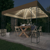 Gazebo with LED String Lights 3x3 m Taupe Fabric 3070330