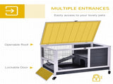 Wooden Guinea Pig Hutch, 2-Floor Bunny Cage w/ Enclosed Run Area, Grey T3398P350042