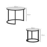 Glass Coffee Table Set of 2, Round Nest of Tables with Marble-Effect Tempered Glass Tabletop and T3398P344259