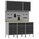 Work Bench with Drawer 8 pcs Black 150 x 55 x 200 cm Steel 3321434