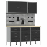 Work Bench with Drawer 8 pcs Black 150 x 55 x 200 cm Steel 3321434