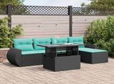 6 Piece Garden Sofa Set with Cushions Black Poly Rattan Acacia 3326618