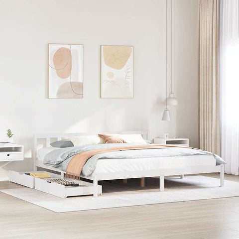 ZNTS Bed Frame without Mattress White 180x200 cm Super King Solid Wood Pine 3301482