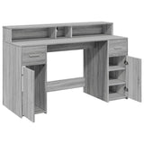 Desk with LED Lights Grey Sonoma 140x55x91 cm Engineered Wood 3309425