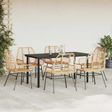 7 Piece Garden Dining Set Brown Poly Rattan Glass 3334545