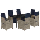 7 Piece Garden Dining Set with Cushions Grey Poly Rattan 3212616