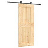 Sliding Door Natural and Black 85 x 210 cm Solid Pine Wood 3444977