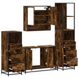 4 Piece Bathroom Furniture Set Smoked Oak Engineered Wood 3301282