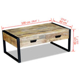 Coffee Table with 2 Drawers Solid Mango Wood 100x60x40 cm 243297