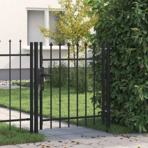 Fence Gate Single Door with Spike Top Steel 1x1 m Black 146032