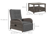 2 Seater Patio Rattan Chaise Lounge Sofa Set with Fabric Cushion, Grey and Brown T3398P325090