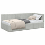 Corner Bed Frame with Headboard Light grey 100 x 200 cm Velvet 42016317