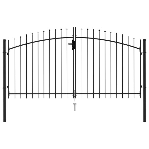 ZNTS Fence Gate Double Door with Spike Top Steel 3x1.5 m Black 146028