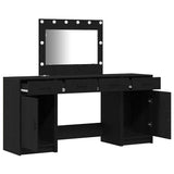 Dressing Table with Mirror Lights 3 pcs Black Engineered Wood 3334246