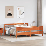 Bed Frame with Headboard Wax Brown 200x200 cm Solid Wood Pine 3307034