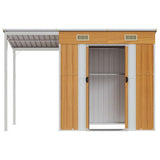 Garden Shed with Extended Roof Light Brown 277x107x181cm Steel 364528
