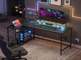 Reversible 'L' LED Light Gaming/Work Desk - Black T3398P555134