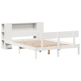 ZNTS Bookcase Bed without Mattress White 150x200 cm King Size Solid Wood Pine 3321777