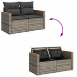 ZNTS 6 Piece Garden Sofa Set with Cushions Grey Poly Rattan Acacia 3327476