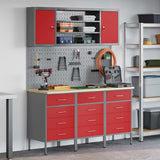 Work Cabinet with Drawer 7 pcs Red Engineered Wood and Steel 3321437