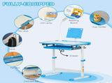 Kids Study Desk and Chair Set w/ Adjustable Height, Storage, Drawer, Blue T3398P347706