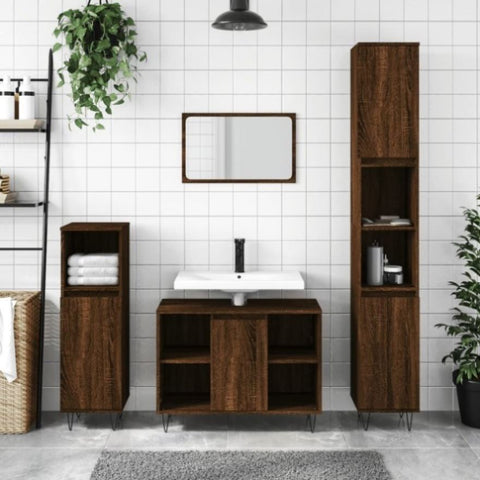 ZNTS 3 Piece Bathroom Furniture Set Brown Oak Engineered Wood 3190306