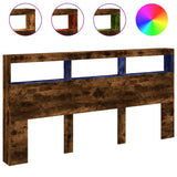 Headboard Cabinet with LED Smoked Oak 200x17x102 cm 839221