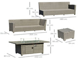 8-Seater Outdoor PE Rattan Sofa Set Conversation Set w/ Fire Pit Table, L-Shape Sofa, Footstool and T3398P320001