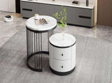 High Gloss Modern Round Nesting Coffee with Marble Pattern Top, White & Black Nesting Coffee N605P178412Z
