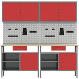 Work Bench Set with Lock 8 pcs Red and Grey Powder-Coated Steel 3321495