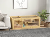 Wooden Hamster Cage with Water Bottle, Platforms, Openable Roof, Sliding Tray, Hut, Seesaws, Natural T3398P350099