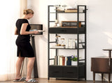 Industrial Style Bookcase, with 4 Shelves and 3 Fabric Drawers - Grey/Black T3398P423871