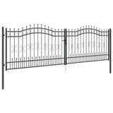 Fence Gate with Spear Top with Lock Grey 404 x 125 cm Steel 42009049