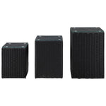 Side Tables 3 pcs with Glass Top Black Poly Rattan 46984