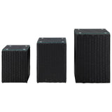 Side Tables 3 pcs with Glass Top Black Poly Rattan 46984