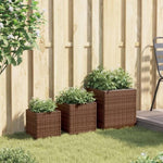 ZNTS Garden Planters 3 pcs Brown Poly Rattan 366396