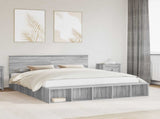 Bed Frame with Shelf Grey Sonoma 200 x 200 cm Engineered Wood 3408338
