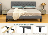 Double Bed Frame with 5-Level Adjustable Linen Upholstered Headboard, Wooden Slats Mattress T3398P330372