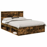 Bed Frame Smoked Oak 150 x 200 cm Solid Pine Wood 3410996