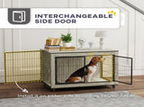 Dog Crate Furniture with Wheels, Double Doors, for Medium Dogs, Grey T3398P349646
