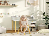Two-Piece Children Study Table with Hutch, Kids Desk and Chair Set with Storage, Drawer, Shelves, T3398P422130