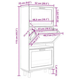 Shoe Cabinet Black 52x25x115 cm Engineered Wood&Natural Rattan 345649