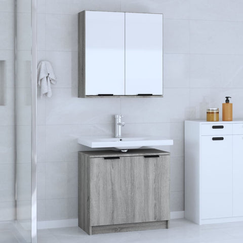 ZNTS 2 Piece Bathroom Cabinet Set Grey Sonoma Engineered Wood 3115866