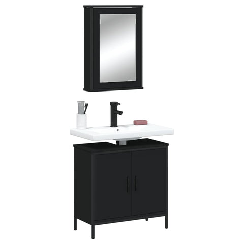 ZNTS 2 Piece Bathroom Furniture Set Black Engineered Wood 3214780