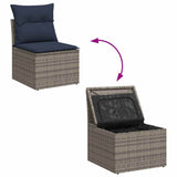 5 Piece Garden Sofa Set with Cushions Grey Poly Rattan Acacia 3327708