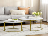 Coffee Table Set of 2, Round Nest of with Faux Marble Tabletop and Metal Frame, Modern Side T3398P343060