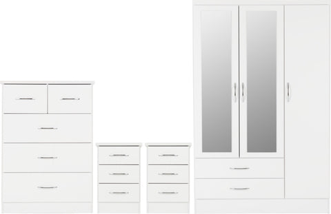 ZNTS Nevada 3 Door 2 Drawer Mirrored Wardrobe Bedroom Set 100-108-033