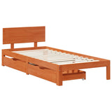 Bed Frame with Headboard 3 pcs Wax Brown Solid Pine Wood 3422745