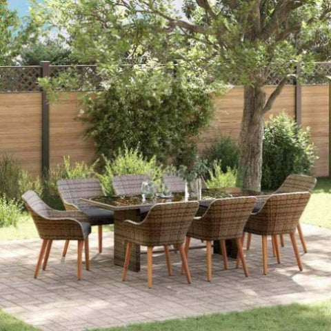 Garden Dining Set with Cushion 9 pcs Grey Poly Rattan 3261626